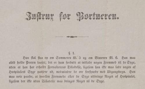 Instructions for the porter, Pleiestiftelsen. Regional State Archives of Bergen.